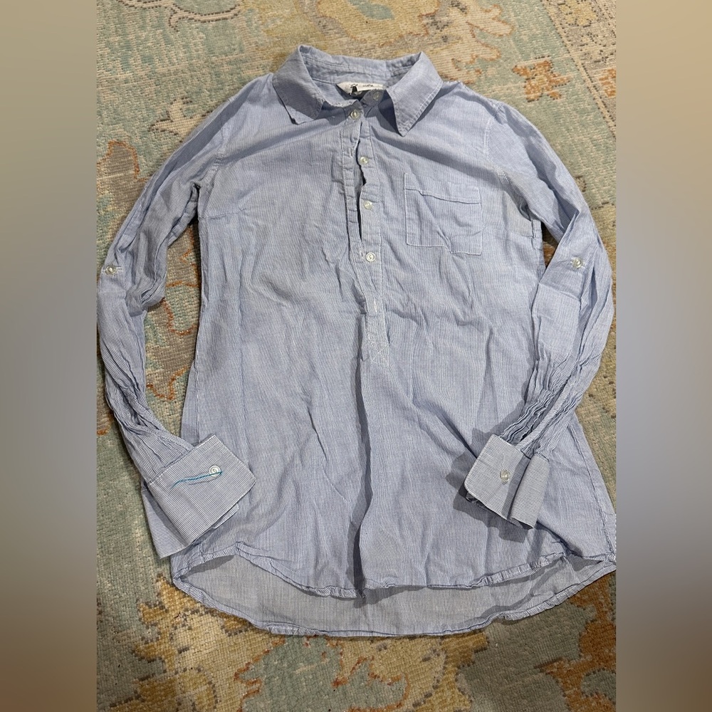 Lots of love blue and white stripe collared shirt size medium